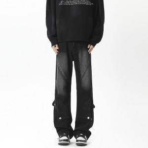 拼接微喇品牌牛仔裤男款新款时尚痞帅气质百搭休闲裤