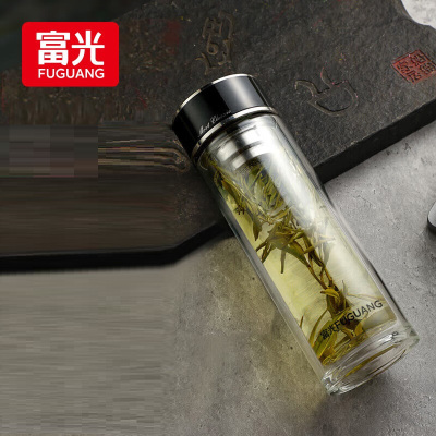 富光FUGUANG 抗菌玻璃杯双层高硼硅泡茶杯子 茶水分离杯车载水杯男女士 400ml黑色