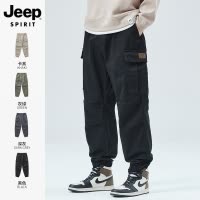 吉普美式工装裤男士新款黑色男生宽松束脚裤纯棉休闲裤子男装男裤