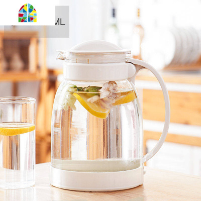 家用凉水壶玻璃可高温创意装水冷水壶超大大容量透明水壶套装2L FENGHOU 黑色2000MM+4杯子