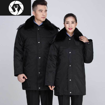 HongZun冬季保安大衣男加厚绒中长款防寒服多功能女冬装工作服棉衣定制工装制服
