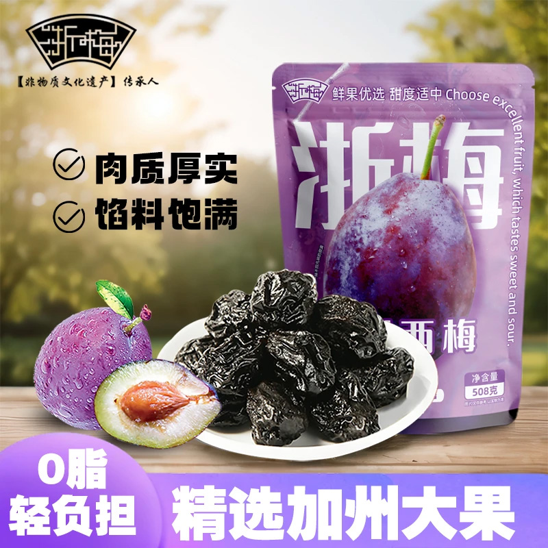 浙梅糖渍乌梅508克袋装防潮设计清甜爽口酸梅浙梅西梅干加州大西梅干508g袋装单颗粒独立包装办公室休闲小零食