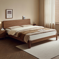 全友家居2024新款北欧风双人实木床主卧1米8北美黑胡桃木床