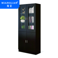 绵冠MIANGUNA木质书柜文件柜陈列柜自由组合书橱现代简约玻璃门黑色大器械