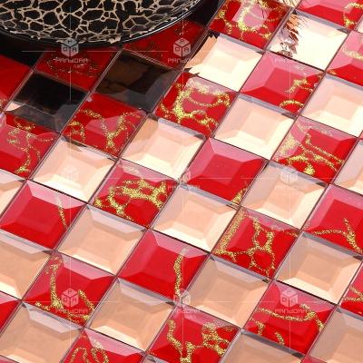 【潘朵拉】水晶玻璃马赛克背景墙客厅茶镜红底金龙欧式瓷砖ktv壹德壹 茶镜红底金龙 30×30