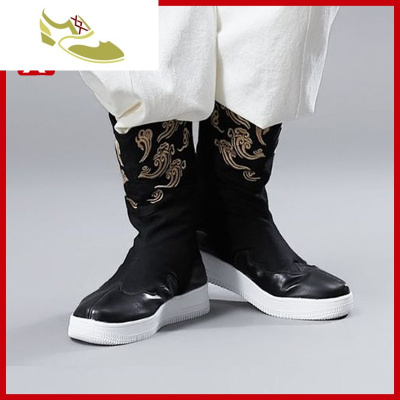 喻娄品牌老北京中筒帆布鞋男中国风祥云刺绣复古官靴古代汉服靴子古装