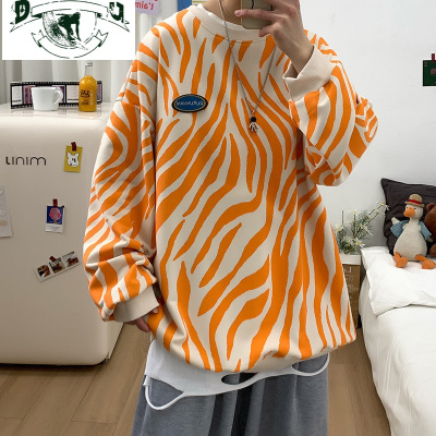 HLCOMAN2021新款斑马纹卫衣男春季宽松套头圆领上衣港风潮流休闲百搭外套卫衣