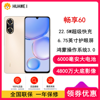 [全新]华为畅享60 8GB+256GB 晨曦金 八核处理器 全网4G 4800万高清主摄 6000mAh大电池 22.5W快充 智能手机华为官方正品