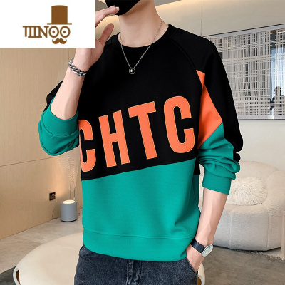 YANXU2023新款长袖t恤男士潮牌衣服宽松拼接卫衣男装款上衣