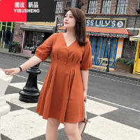 YIBUSHENG2024胖妹妹大码女装短袖显瘦韩版小众遮肚连衣裙减龄季A字中裙