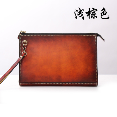 赫泽琼斯HEZZJONS手工真皮信封包男进口意大利牛皮手包青年时尚潮流简约手拿包男神个性刻字手夹包