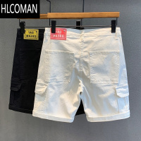 HLCOMANins潮牌夏季多口袋白色牛仔短裤男士五分裤宽松直筒休闲工装短裤