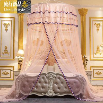 免安装吊顶蚊帐1.5m1.8m床2米双人家园公主风吸密圆顶纹帐 三维工匠