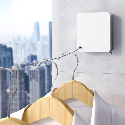 丹乐DANLE免打孔晾衣绳家用伸缩阳台晾衣架旋钮式晾衣杆宿舍公寓晾衣绳酒店隐形晒衣绳白色（免打孔两用）