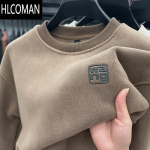 HLCOMAN双面加厚奥利绒圆领长袖p暖卫衣男纯色休闲王抓绒加绒T恤