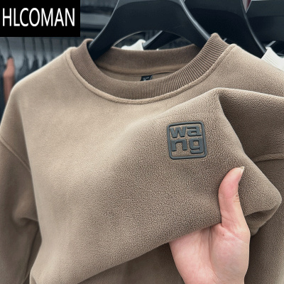 HLCOMAN双面加厚奥利绒圆领长袖p暖卫衣男纯色休闲王抓绒加绒T恤