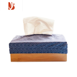 三维工匠竹加棉长款纸巾盒竹制麻布艺中式抽纸盒创意简约家用民宿日式纸盒 海波纹