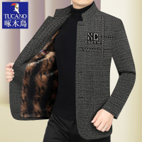 啄木鸟毛呢夹克男2025秋季新款中年立领短款加绒加厚呢子爸爸外套