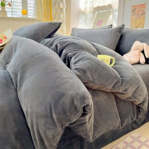 纯色牛奶绒四件套冬季加厚珊瑚绒床单被套南通法兰绒床上三件套