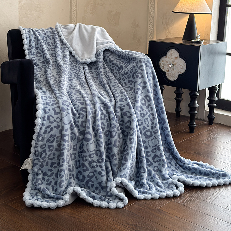 ins可爱毛球软乎乎双层牛奶绒毛毯甜酷豹纹保暖休闲毯子沙发盖毯