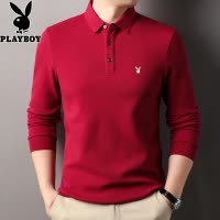 花花公子男士长袖t恤喜爸爸春秋装上衣服红色婚宴结婚礼服POLO衫