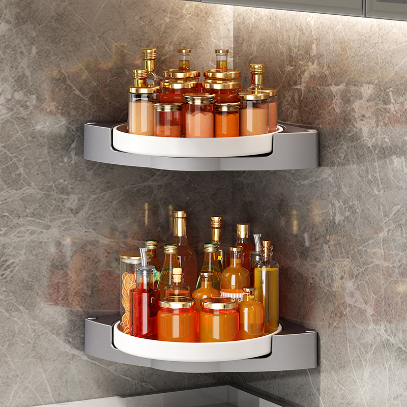 家佰利旋转调料置物架壁挂免打孔厨房调味料收纳架多功能转角佐料瓶