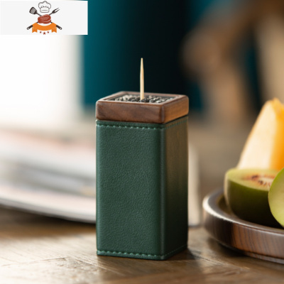 实木牙签筒北欧简约胡桃木牙签盒客厅欧式创意家用便携牙签罐 敬平 胡桃木翡翠冷方形牙签盒