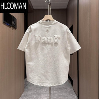HLCOMAN2025新款韩版潮流时尚帅气百搭纯色燕尾宽松男士字母短袖T恤