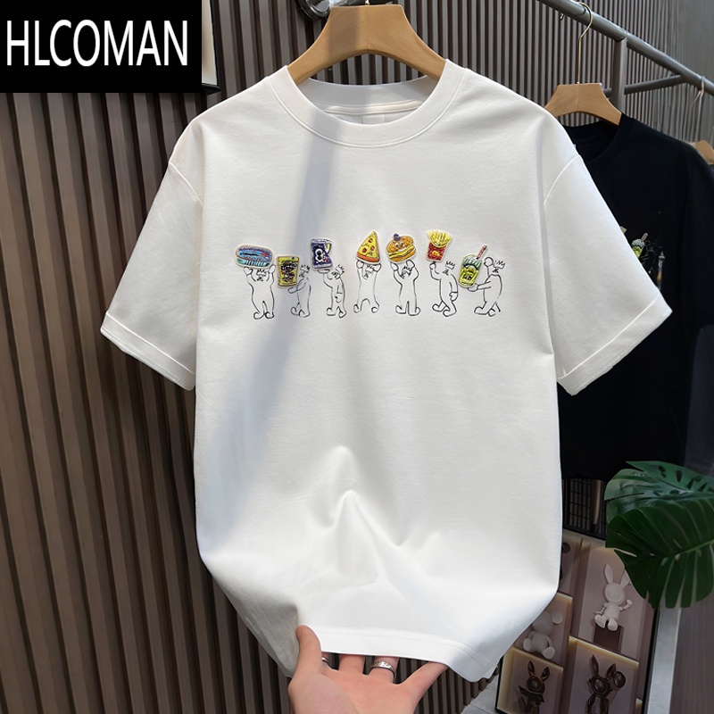 HLCOMAN潮牌高街贴布刺绣宽松短袖T恤男士夏季小众设计感ins百搭半袖上衣
