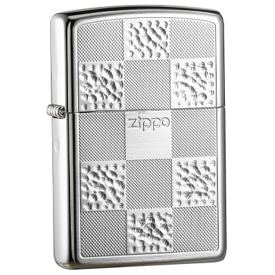 美国ZIPPO打火机芝宝银色方格BLOCK-B防风超薄韩版镀银银色方格