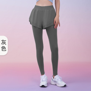 假两件运动紧身裤口袋裤裸感健身长裤高腰提臀瑜伽裤女