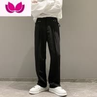 七斓黑色西装裤子男春季阔腿垂感宽松直筒休闲裤韩版百搭运动拖地长裤