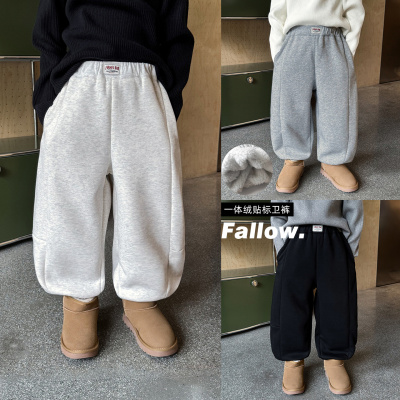 童酷男童冬款百搭字母贴标宝宝休闲裤纯色加绒保暖儿童卫裤潮