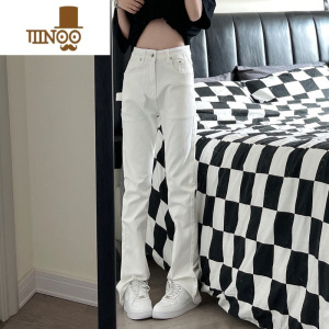 YANXU9002up高街直筒修身白色裤子男美式休闲牛仔裤潮牌显瘦高个子长裤