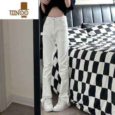 YANXU9002up高街直筒修身白色裤子男美式休闲牛仔裤潮牌显瘦高个子长裤