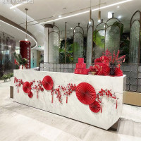 新年元旦节日氛围布置墙面装饰公司前台酒店大堂店铺吧台背景墙-前台红金套餐A