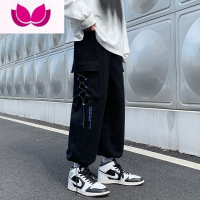 七斓机能高街工装裤男欧美潮牌ins裤子春季大码直筒宽松束脚休闲长裤