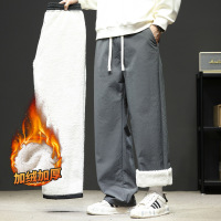 裤子男士新款加绒宽松阔腿羔绒卫裤潮流男生秋冬休闲长裤