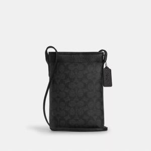 COACH/蔻驰男士百搭斜挎包帆布签名款调节肩带多功能休闲潮包 Charcoal/Black