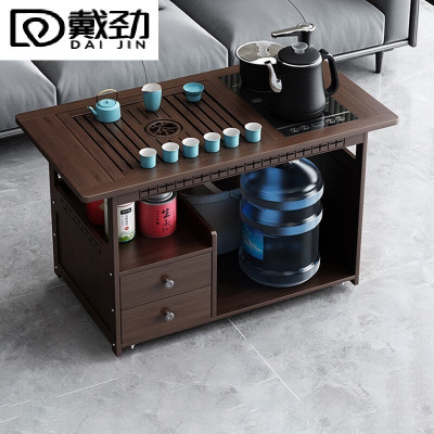 戴劲 移动茶台家用竹木小茶桌烧水壶一体简约现代功夫茶几防烫+孔雀茶具