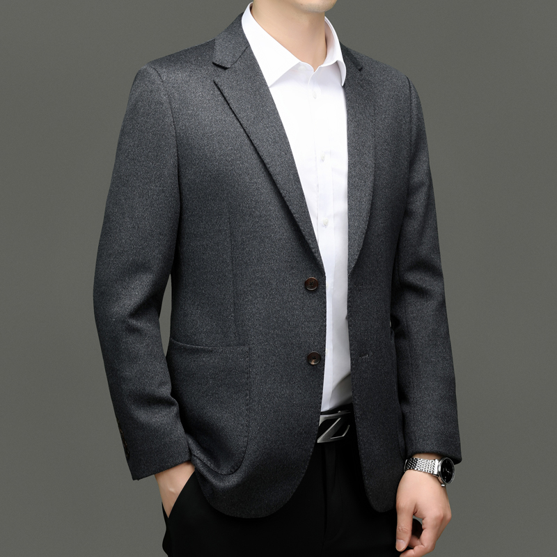 秋冬高端羊绒西装男桑蚕丝毛呢便西商务休闲羊毛西服男士单西外套轻奢双面羊绒西服男士短款休闲毛呢商务羊毛西装便西外套