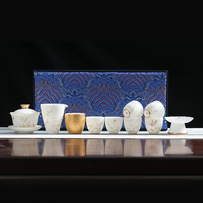 MULTIPOTENT整套茶具羊脂玉中国白功夫茶具套装圆融盖碗金杯套组(六度花神)