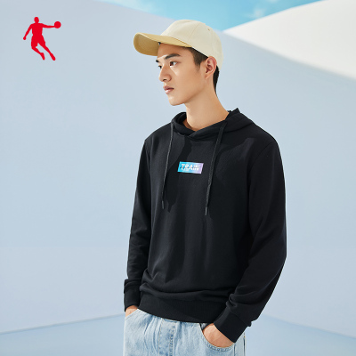 乔丹男装针织上衣2021春季新款连帽套头纯色字母长袖卫衣运动服男