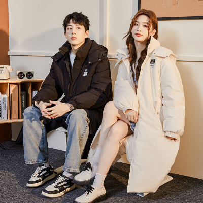 [3件8.5折339.9元,叠加优惠券]唐狮冬季新款情侣棉衣男生长款连帽加厚外套女冬款棉服情侣装