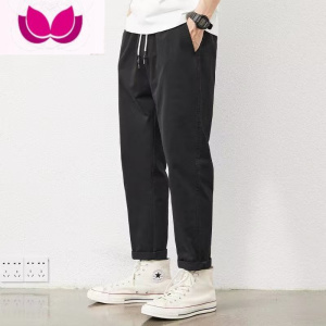 七斓休闲裤男直筒薄款九分裤男士潮流百搭松紧腰工装长裤子