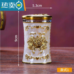 敬平欧式牙签盒创意家用客厅可爱牙签筒便捷旋转式牙签桶新品 旋转-金白金玫瑰