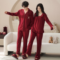 情侣睡衣春秋冬季棉质本命年喜庆结婚红色一男士一女士家居服套装