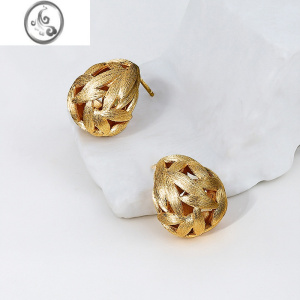 JiMi法式镂空耳钉女银银2023新款洋气大嫂耳环独特耳饰轻奢高级感 镂空金色耳钉精美礼盒