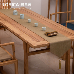 新中式桌旗禅意色棉麻茶几餐桌布日式长条北欧现代简约五斗柜布 平织-麻色 33*240cm(适用桌长1.9米-2米)