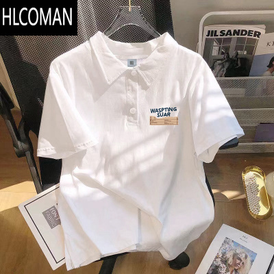 HLCOMANpolo衫短袖男夏季港风日系带领t恤设计感小众oversize半袖上衣服